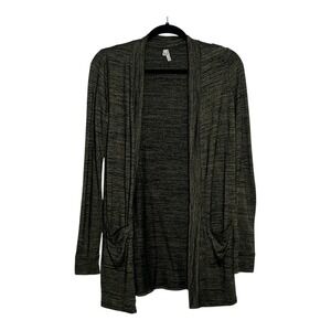 Mudd Womens XS Open Front‎ Cardigan Olive Green Black Space Dye Knit Pockets